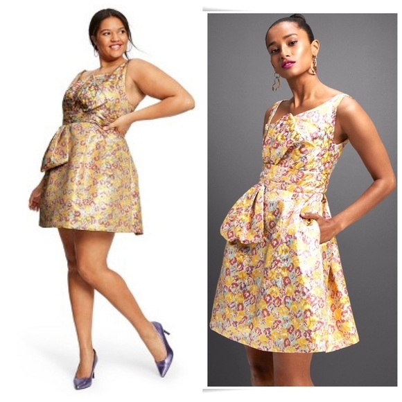 ZAC Posen for Target Floral Brocade Gold Jacquard Mini Dress - Picture 2 of 11